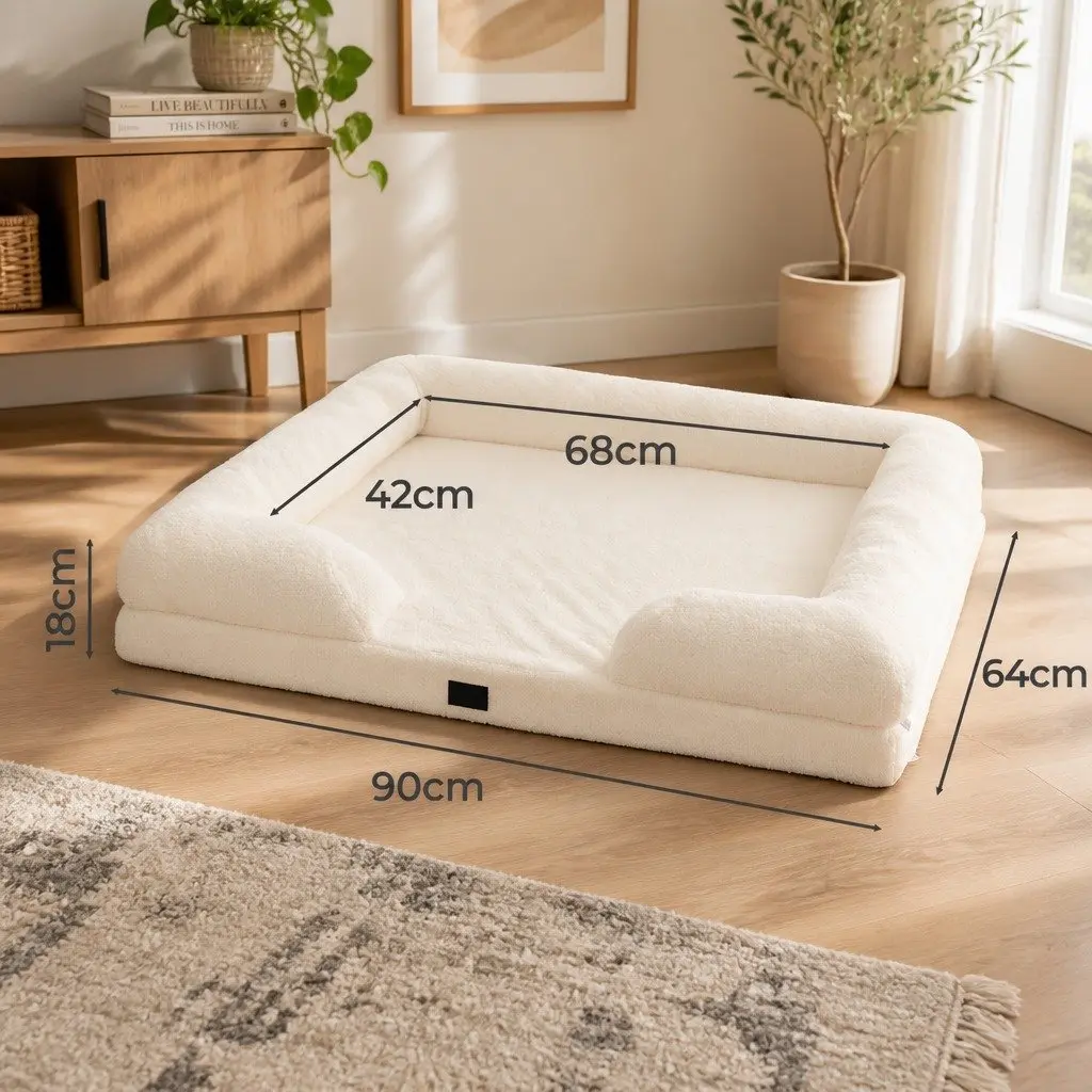 Memory Foam Pet Sofa Bed Orthopaedic Dog Cat Lounger 90cm x 64cm White