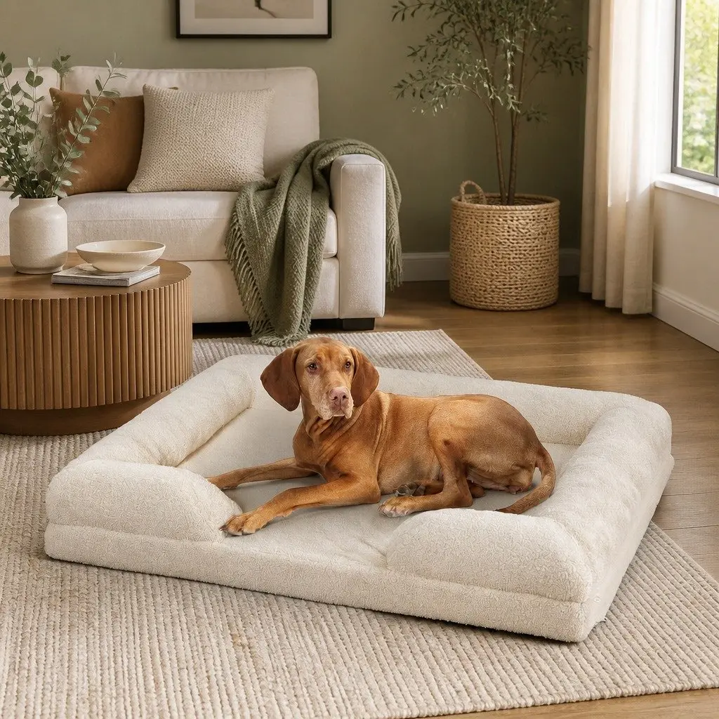 Memory Foam Pet Sofa Bed Orthopaedic Dog Cat Lounger 90cm x 64cm White