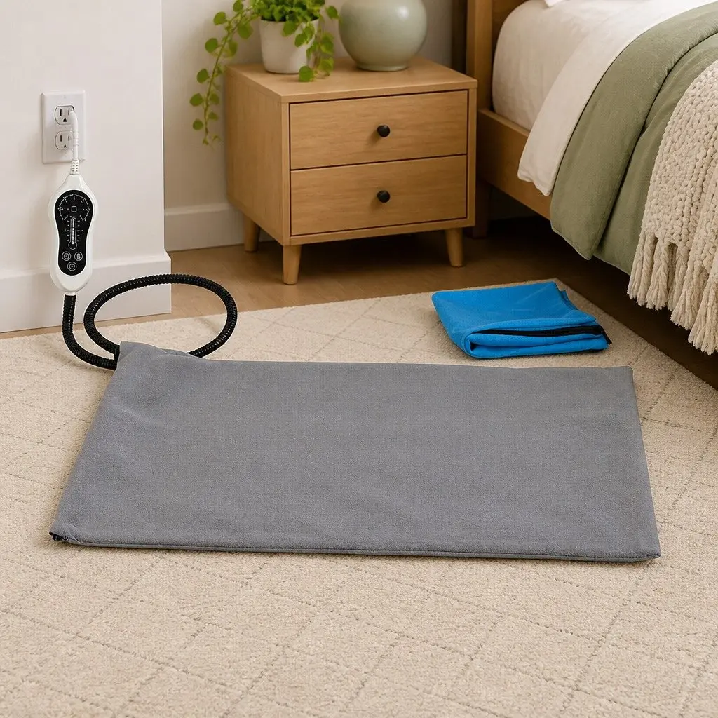 Electric Heated Pet Pad Warming Mat Small 38cm x 48cm Blue Grey