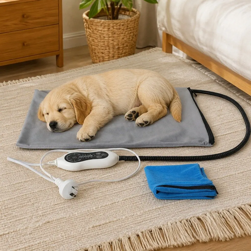 Electric Heated Pet Pad Warming Mat Small 38cm x 48cm Blue Grey