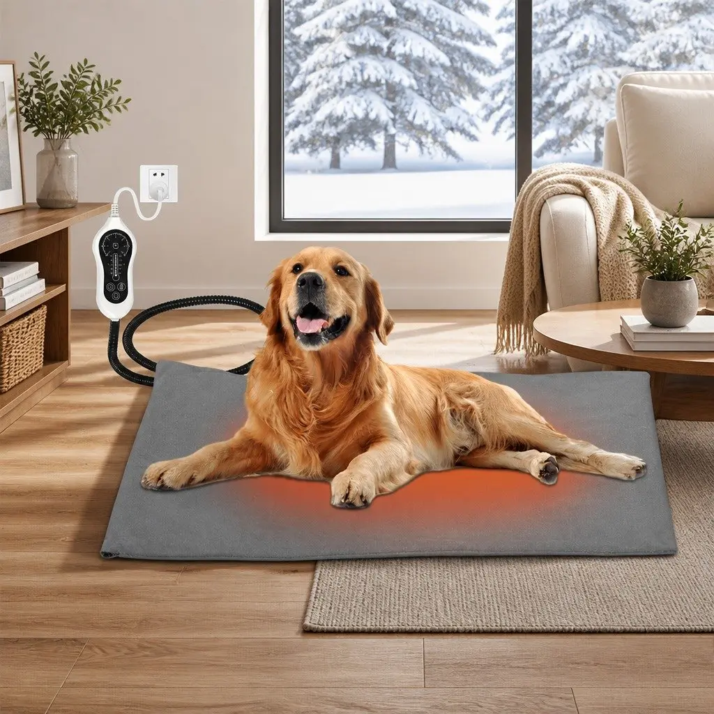 Electric Heated Pet Pad Warming Mat Small 38cm x 48cm Blue Grey