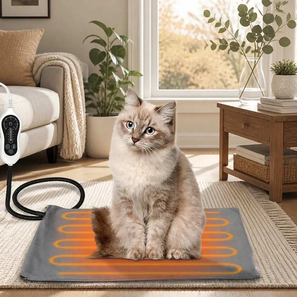 Electric Heated Pet Pad Warming Mat Small 38cm x 48cm Blue Grey