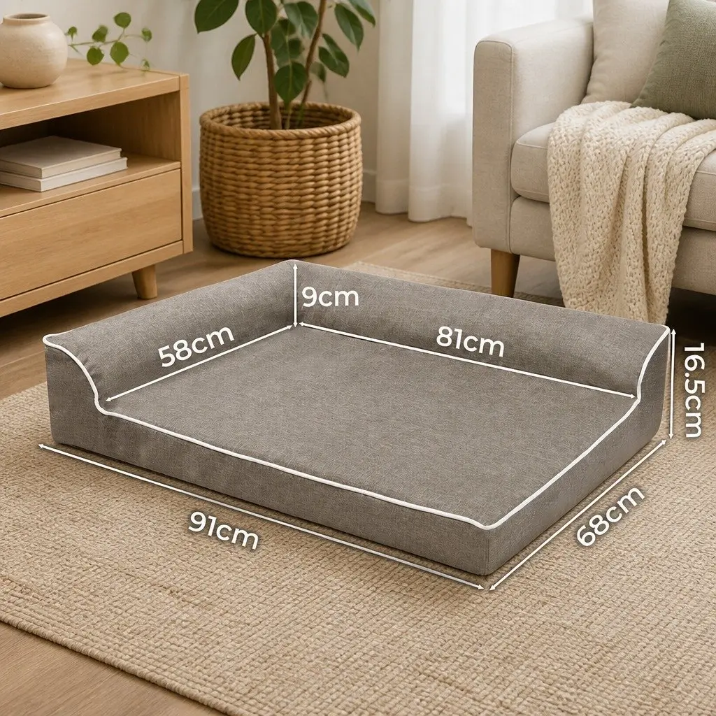 Orthopedic Dog Bed Memory Foam L-Shaped Bolster Lounger Large Coffee