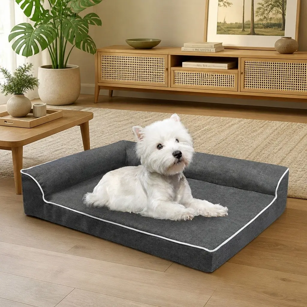 Orthopedic Dog Bed Medium Grey Memory Foam Pet Sofa Removable Washable Cover