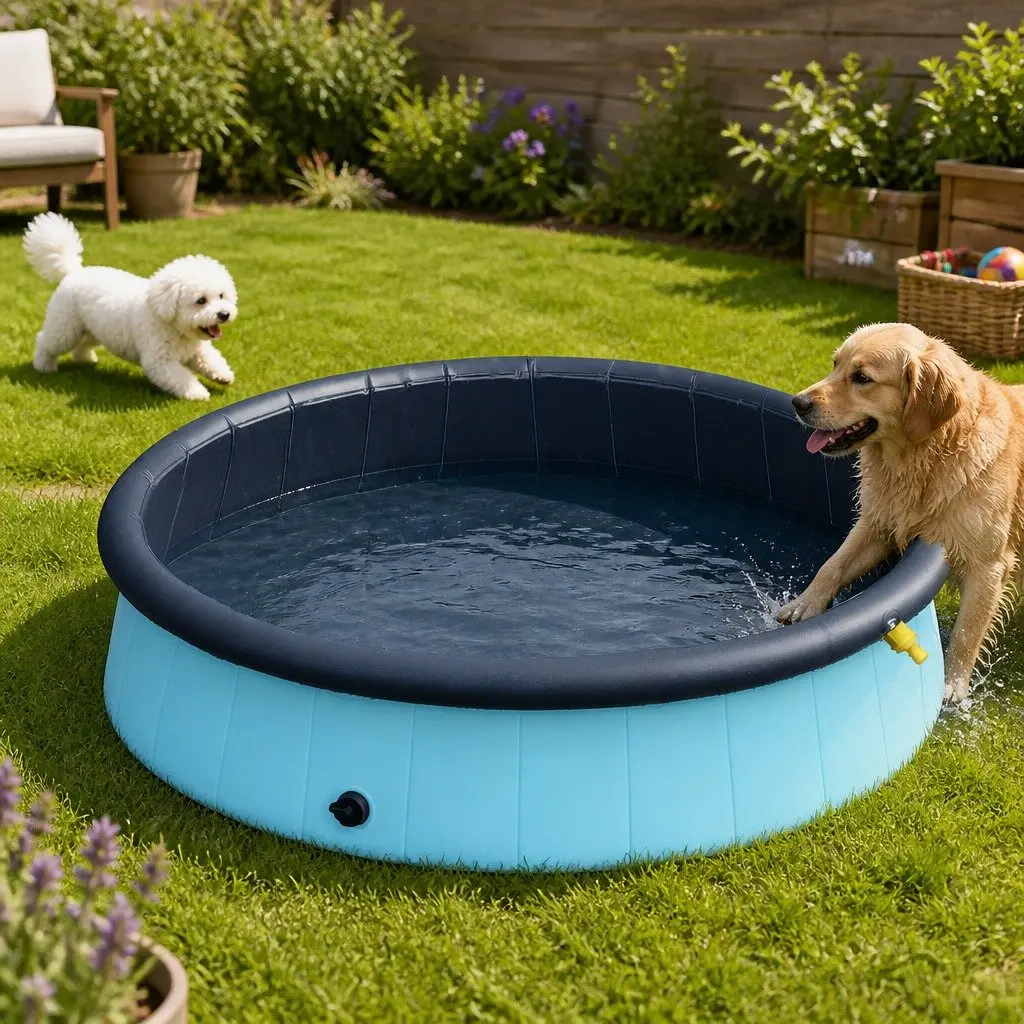 Folding Dog Swimming Pool Portable Sprinkler 120cm Blue