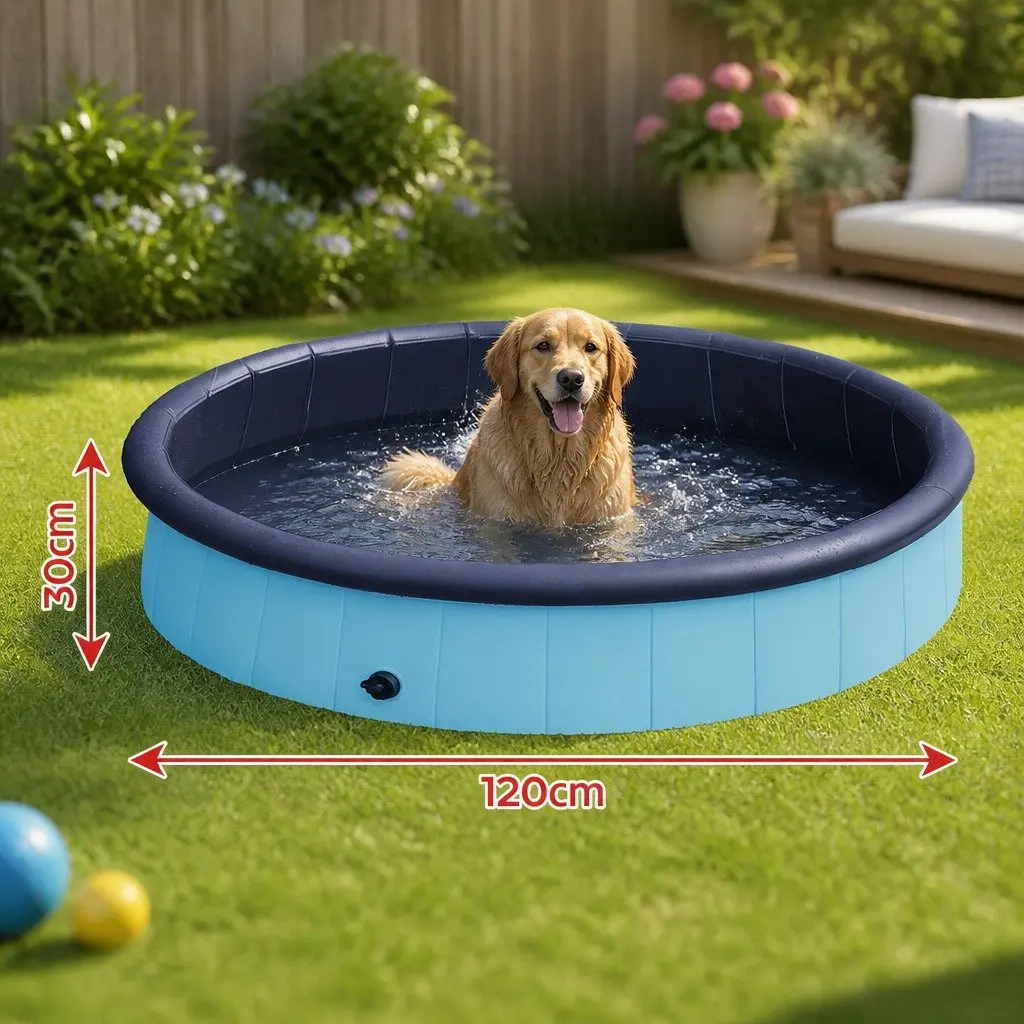 Folding Dog Swimming Pool Portable Sprinkler 120cm Blue