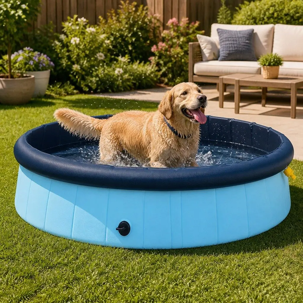 Folding Dog Swimming Pool Portable Sprinkler 120cm Blue