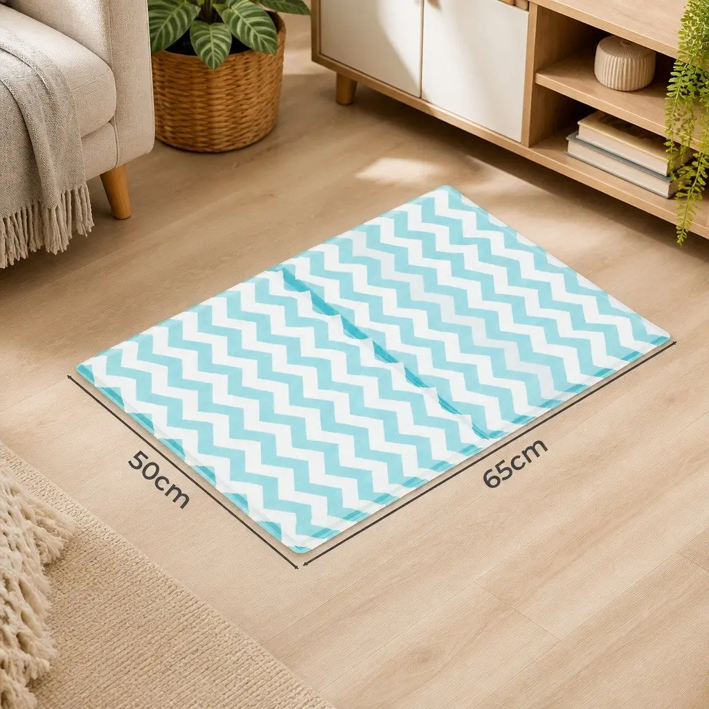 Pet Cooling Mat Self-Cooling 50cm x 65cm Blue Textured Surface Foldable Portable Pressure-Resistant