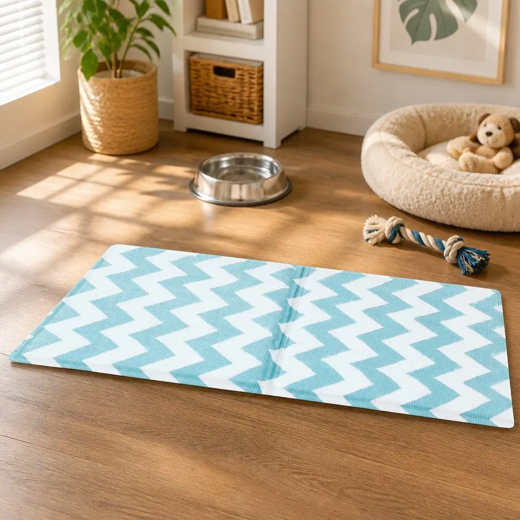 Pet Cooling Mat Blue Textured Surface Foldable Portable Soft Foam 40cm x 50cm