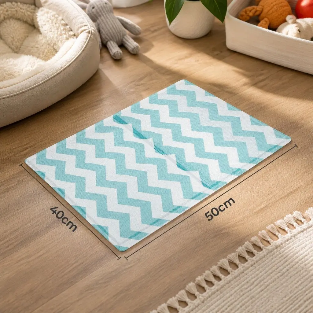Pet Cooling Mat Blue Textured Surface Foldable Portable Soft Foam 40cm x 50cm