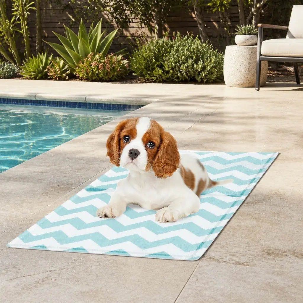 Pet Cooling Mat Blue Textured Surface Foldable Portable Soft Foam 40cm x 50cm