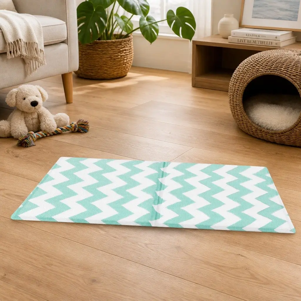 Pet Cooling Mat Small Green Textured Surface Foldable Portable