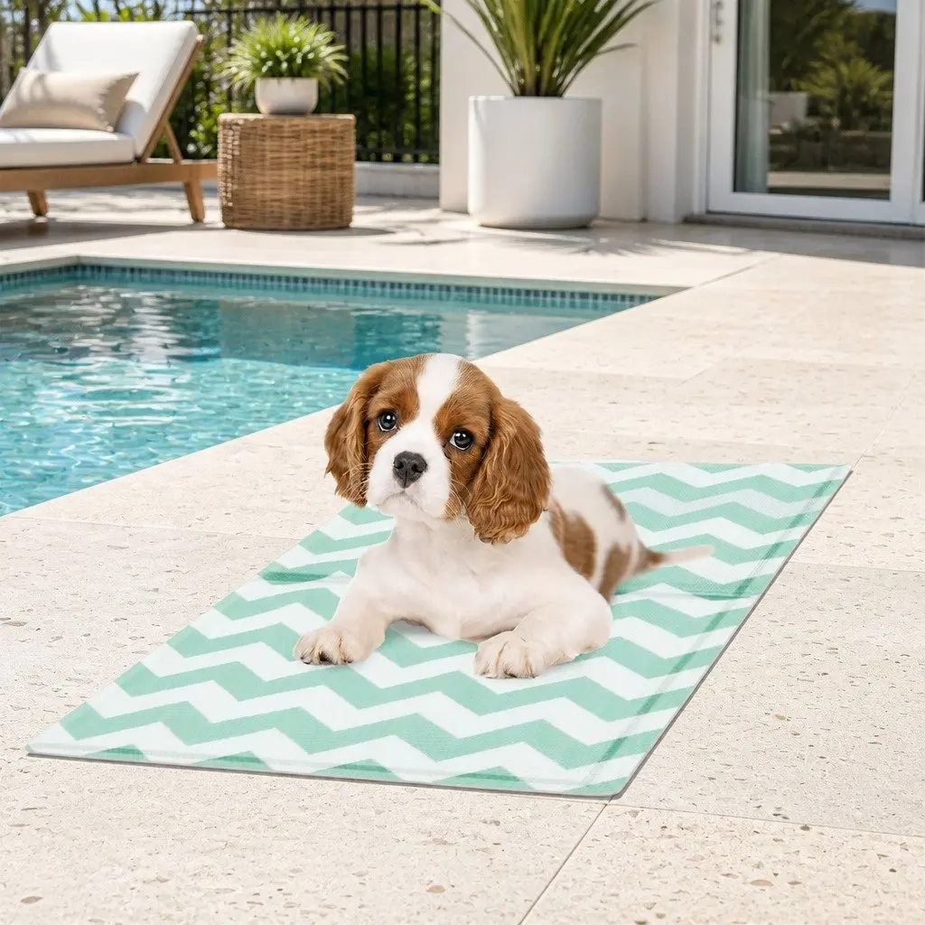 Pet Cooling Mat Small Green Textured Surface Foldable Portable