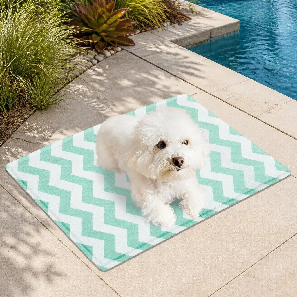 Pet Cooling Mat Small Green Textured Surface Foldable Portable