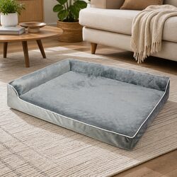 Orthopedic Dog Bed Medium Memory Foam Pet Mattress L-Shaped Bolster Grey