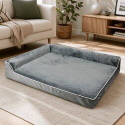 Orthopedic Dog Bed XXL Memory Foam Pet Mattress L-Shaped Bolster Grey Large