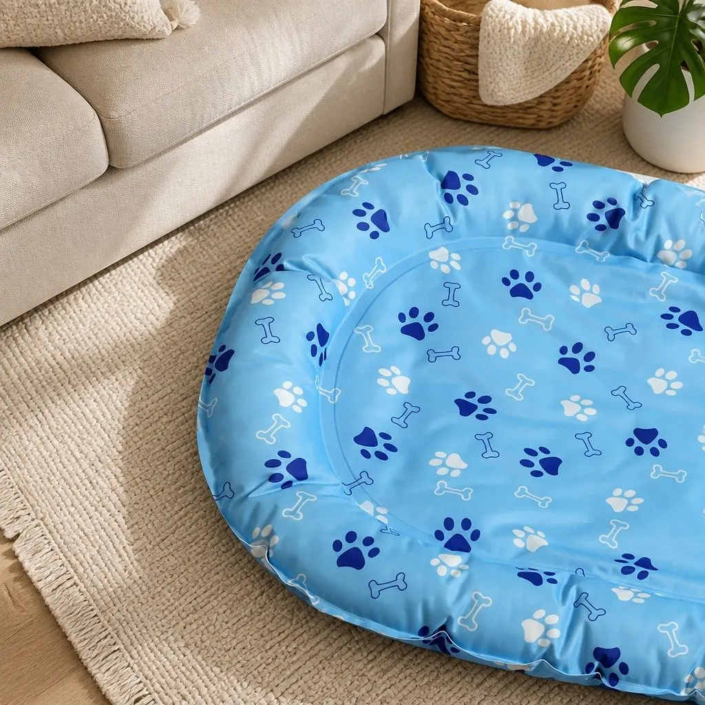 Pet Cooling Mat Small Blue Gel Padded Edge Support Waterproof Dirt Resistant