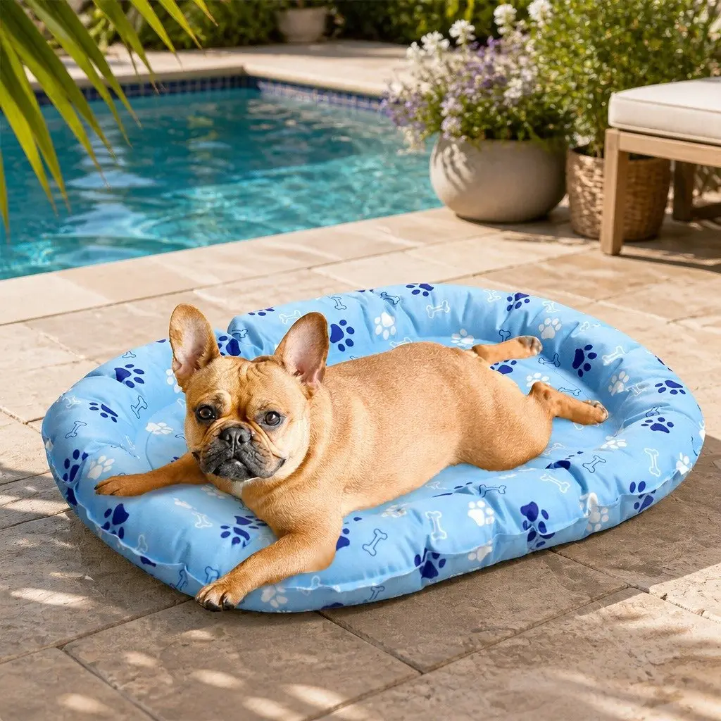 Pet Cooling Mat Small Blue Gel Padded Edge Support Waterproof Dirt Resistant