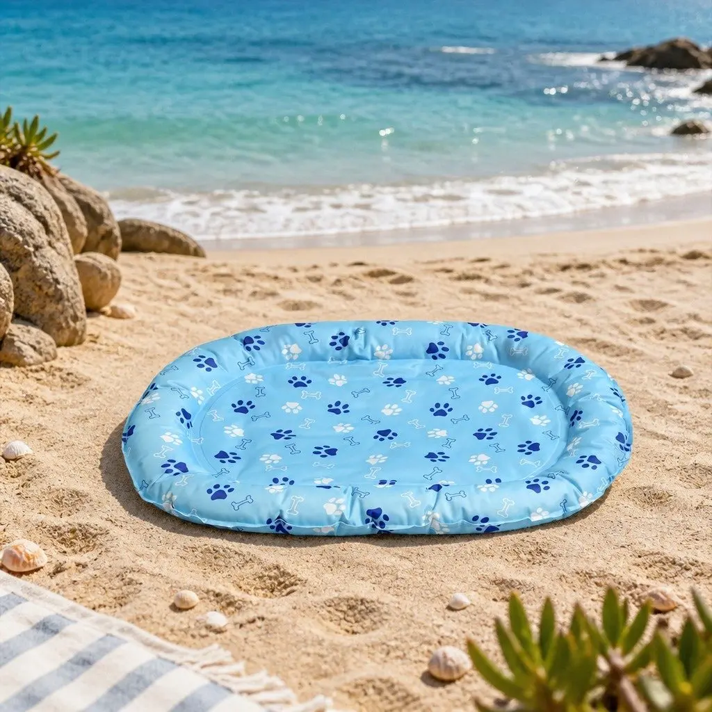 Pet Cooling Mat Small Blue Gel Padded Edge Support Waterproof Dirt Resistant