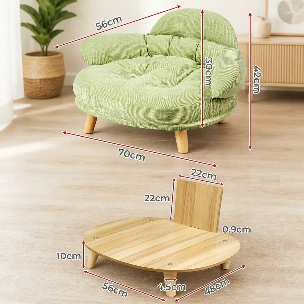 Pet Sofa Bed Couch XL Elevated Green Wooden Frame Removable Cover