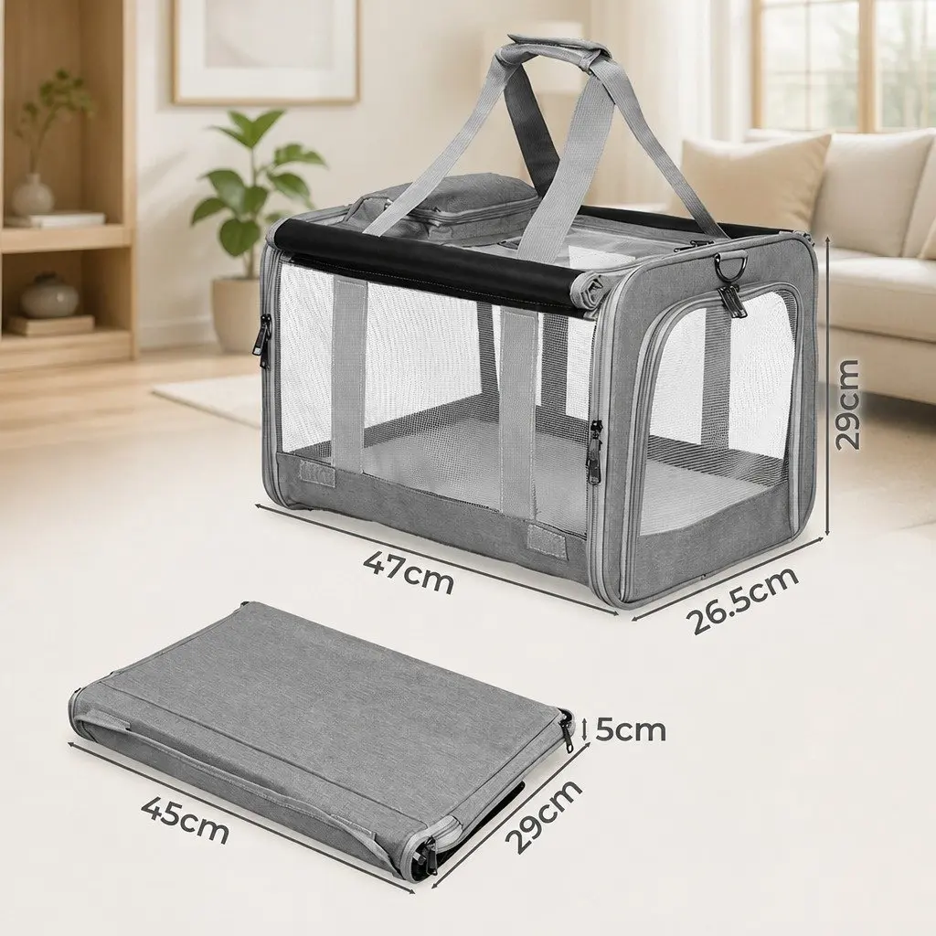 Pet Carrier Bag Portable Travel Crate M Size Grey