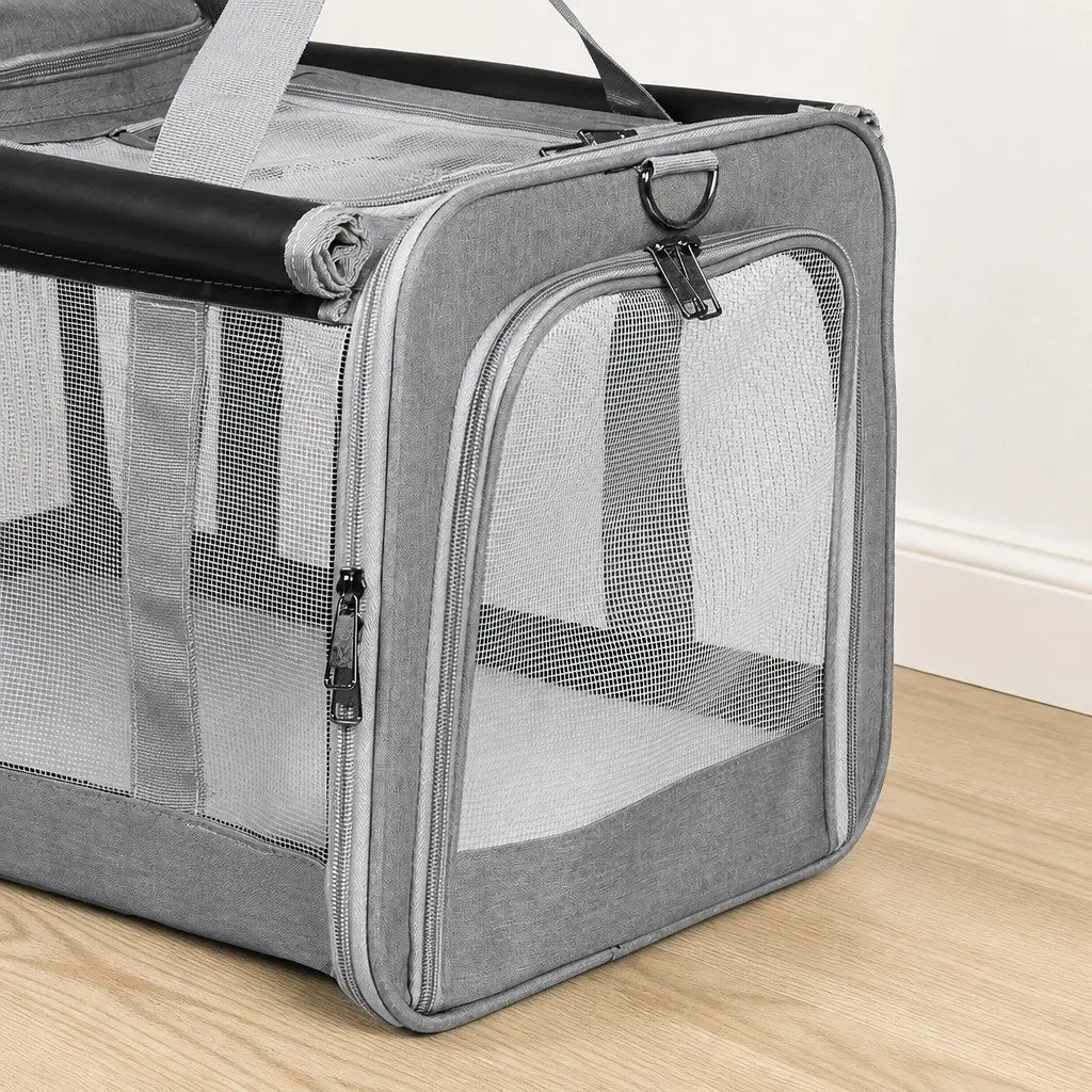 Pet Carrier Bag Portable Travel Crate M Size Grey