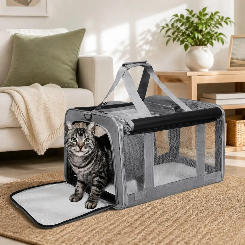 Pet Carrier Bag Portable Travel Crate M Size Grey