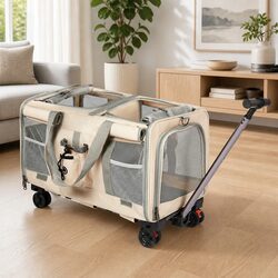 Pet Carrier 4 Wheel Rolling Foldable Portable Travel Crate Backpack Hand-Carry