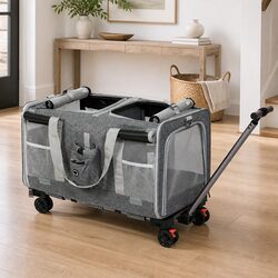 Pet Carrier 4 Wheel Rolling Foldable Portable Travel Crate Backpack Hand Carry
