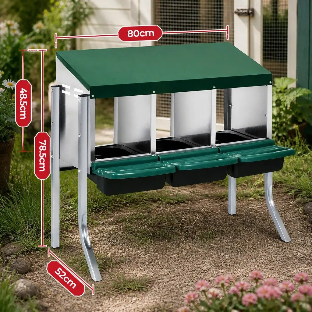 Chicken Nesting Box 3 Hole Roll Away Green Galvanized Steel Suitable for Poultry Coop