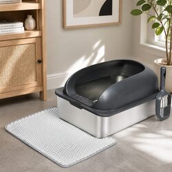Cat Litter Box Stainless Steel Large 20L Capacity Open Design with Mat Scoop