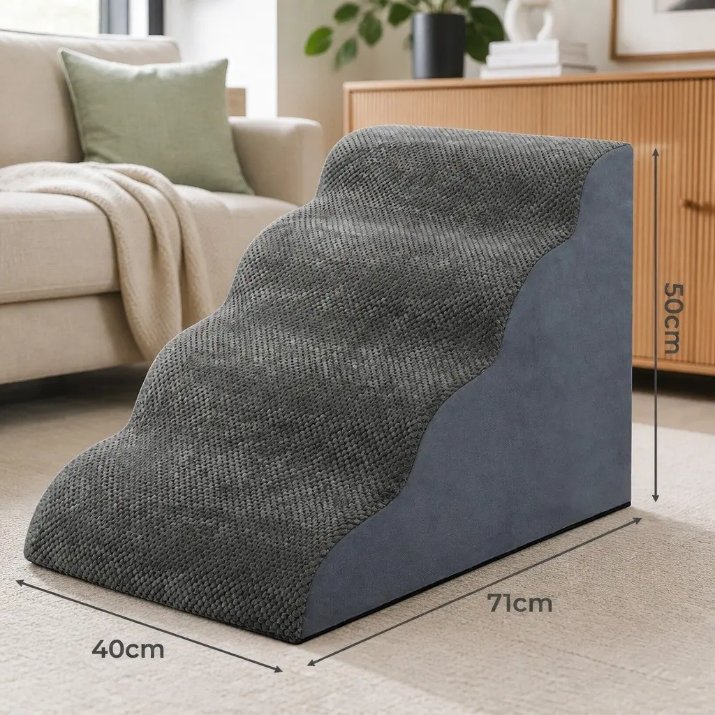 Pet Stairs Ramp for Senior Dogs Small Pets 4 Step Portable Grey