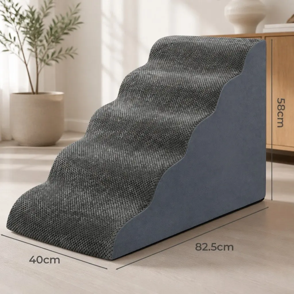 Pet Stairs 5 Steps Dog Ramp High Density Foam Portable Handle Grey