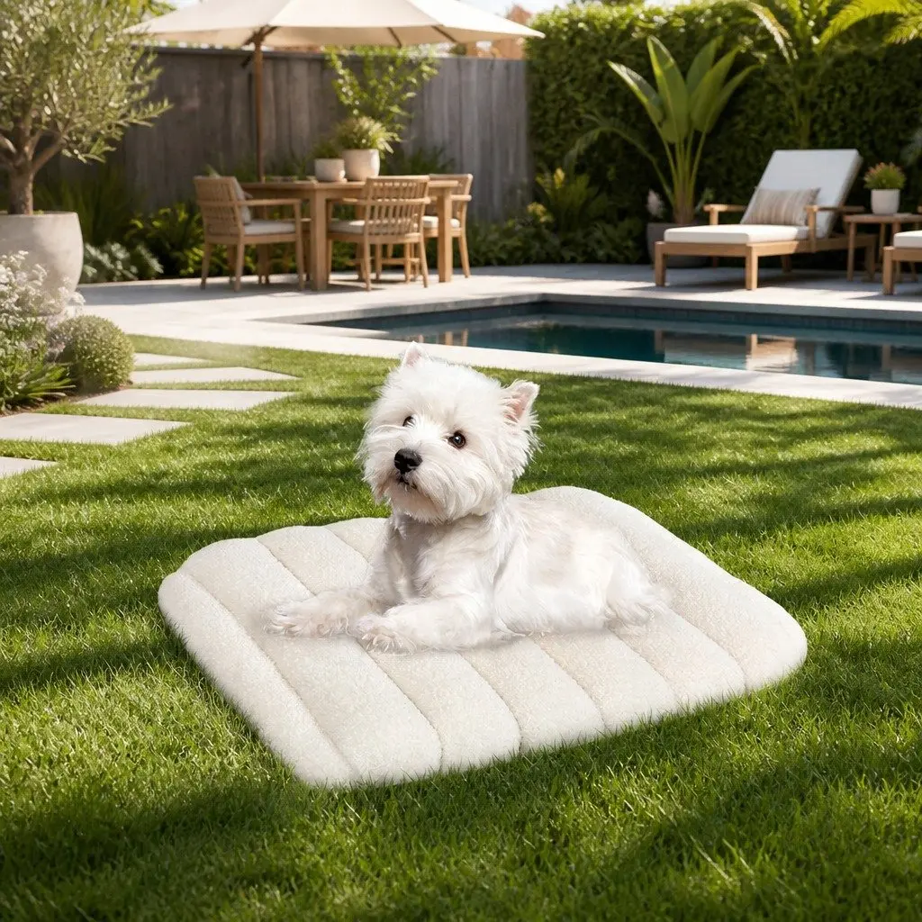 Orthopedic Dog Bed Small Size White Sherpa Plush Removable Washable Cover