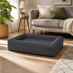 Orthopedic Dog Bed L Size Egg Crate Foam Grey Corduroy Removable Washable Cover