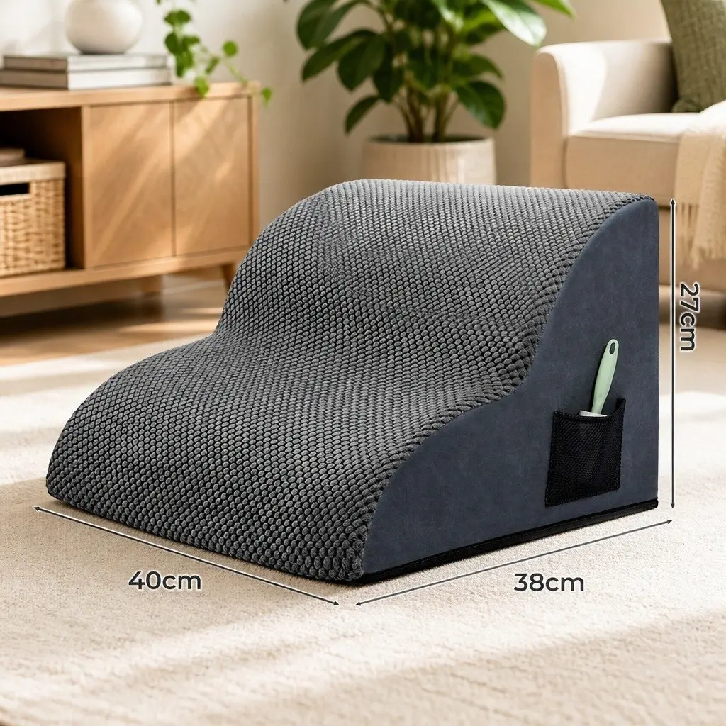 Pet Stairs 2 Steps Dog Ramp High Density Foam Non Slip Portable Handle Grey