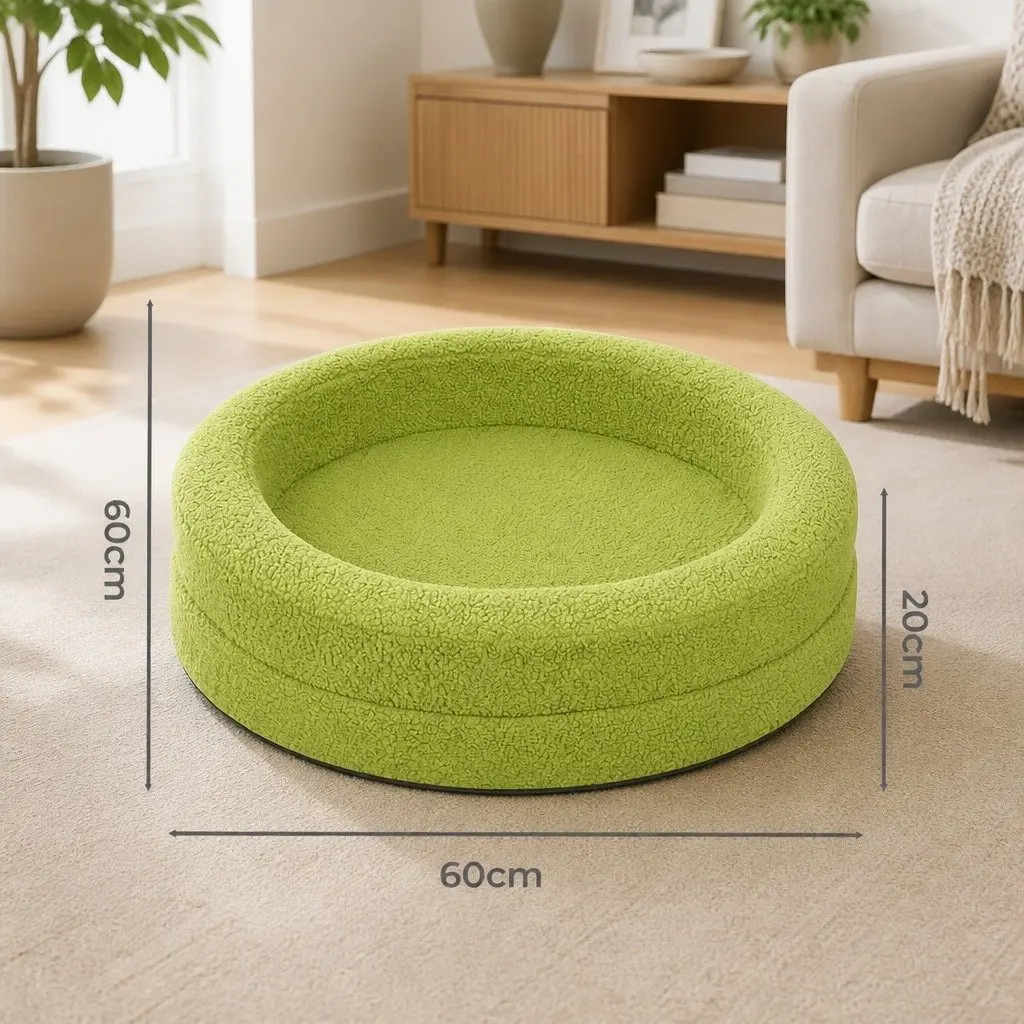 Orthopedic Memory Foam Dog Bed Waterproof Green 60cm Sherpa Bolstered Nest