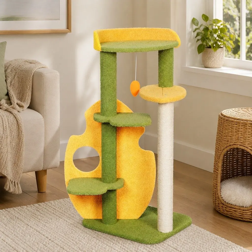 Cat Tree Multi-Level Scratching Climbing Tower Playhouse 48cm L x 40cm W x 100cm H Green