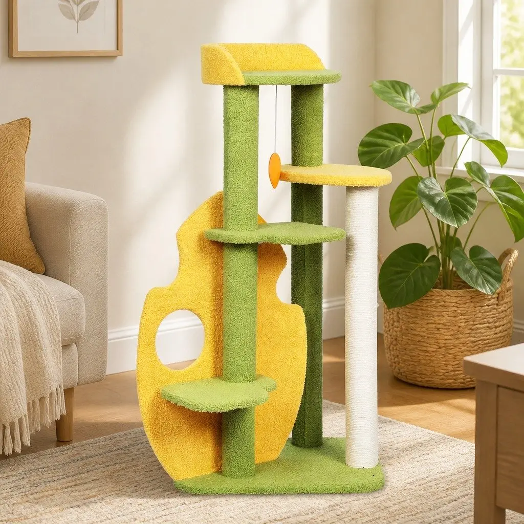 Cat Tree Multi-Level Scratching Climbing Tower Playhouse 48cm L x 40cm W x 100cm H Green