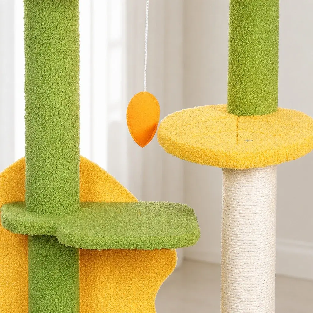 Cat Tree Multi-Level Scratching Climbing Tower Playhouse 48cm L x 40cm W x 100cm H Green