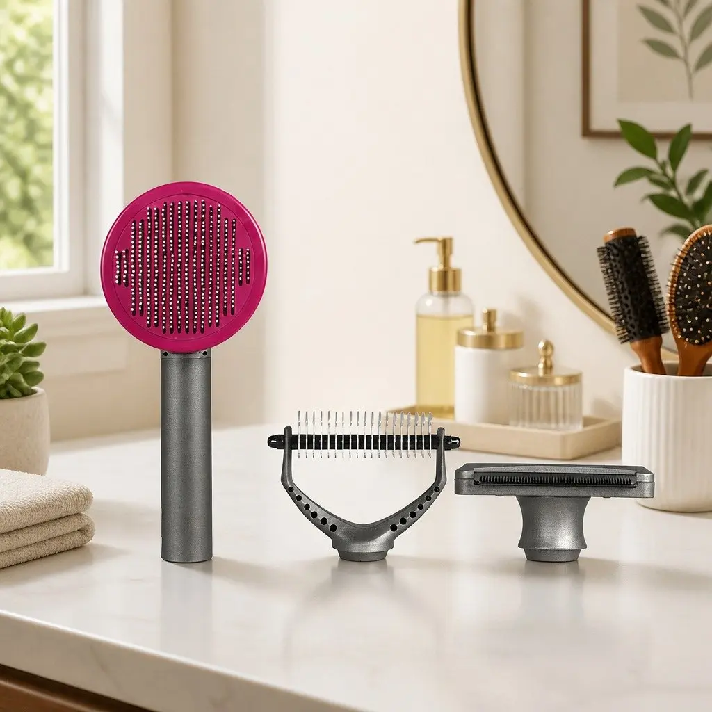 Pet Grooming Tools Kit Deshedding Brush Comb 3 Piece Black with Purple