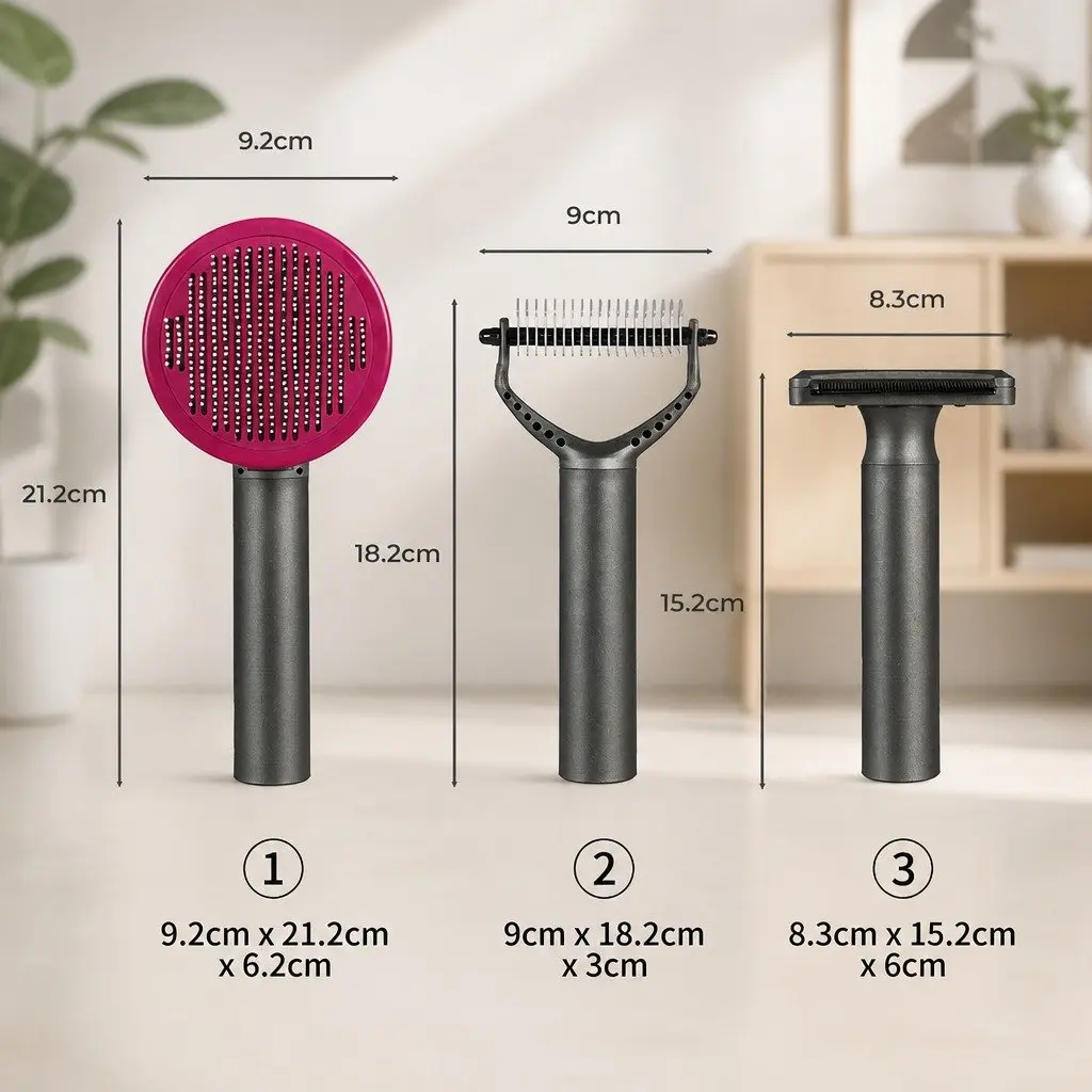 Pet Grooming Tools Kit Deshedding Brush Comb 3 Piece Black with Purple