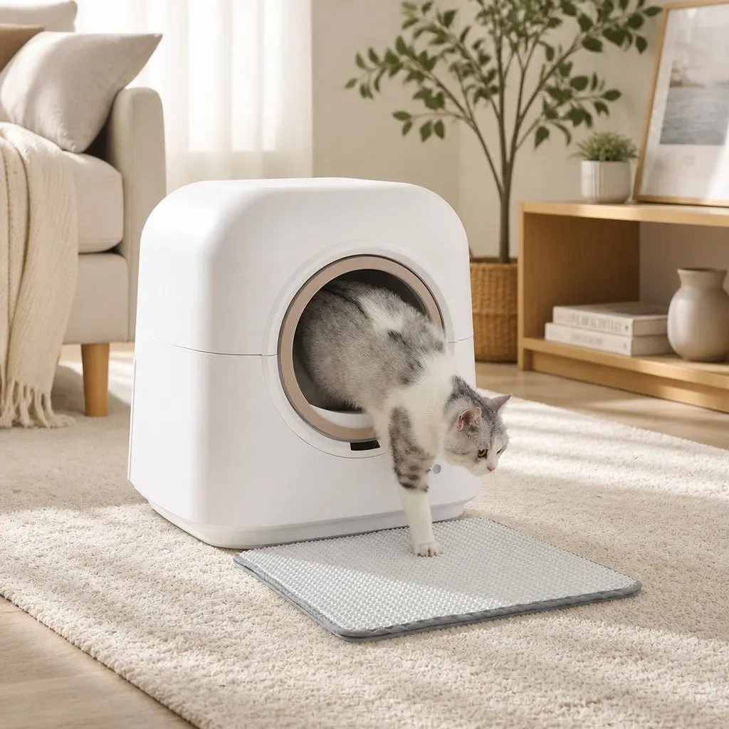 Automatic Cat Litter Box Self-Cleaning Wi-Fi Enabled 54.5cm White