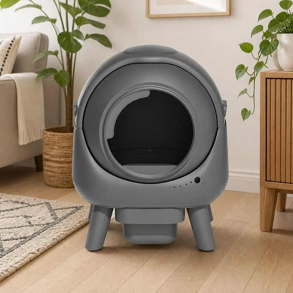 Self Cleaning Cat Litter Box Automatic Sifting APP Control 25cm Entrance Grey