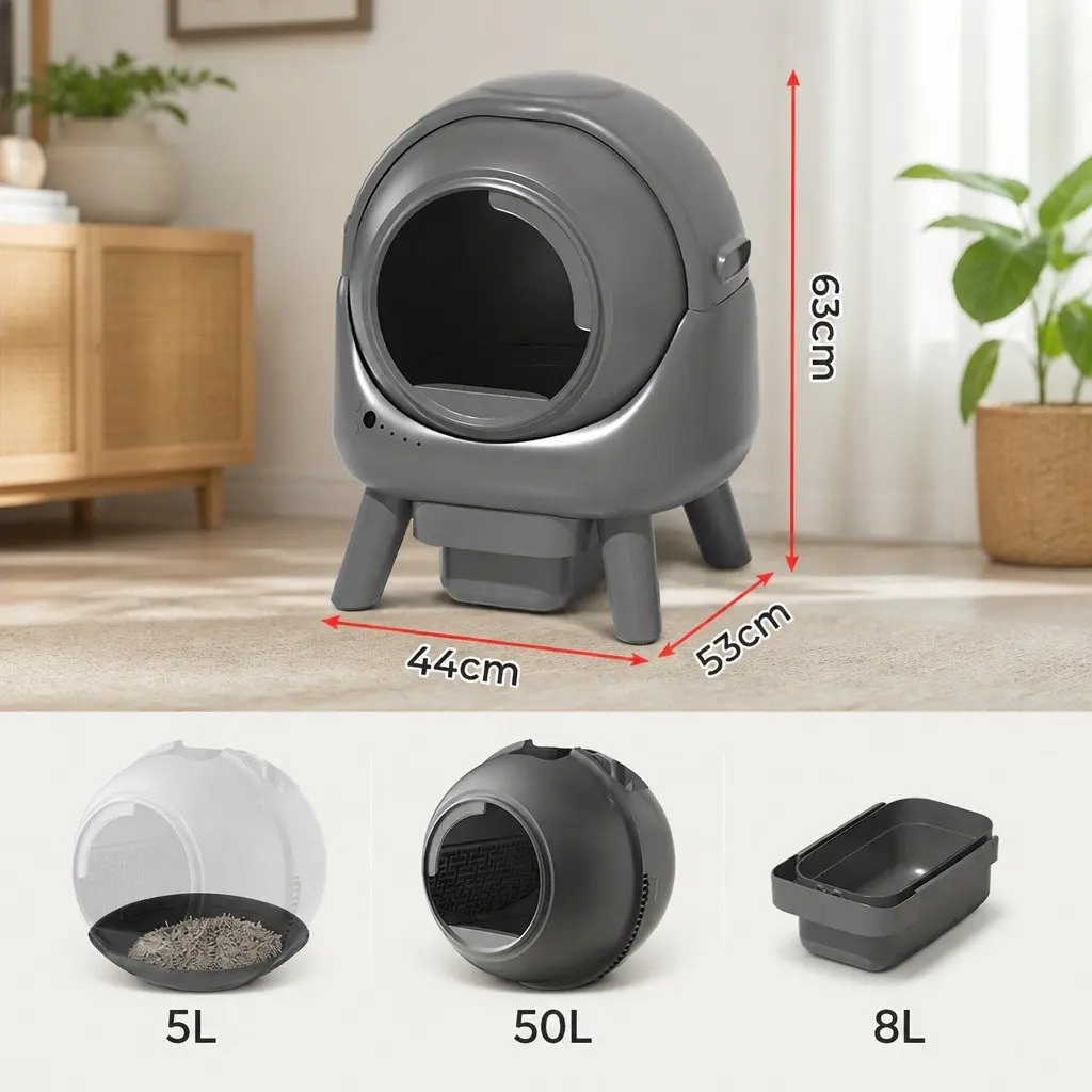 Self Cleaning Cat Litter Box Automatic Sifting APP Control 25cm Entrance Grey