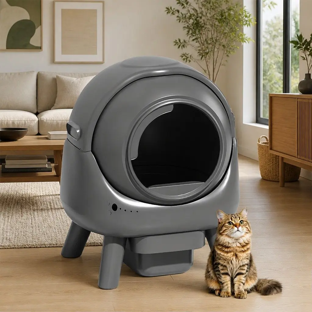 Self Cleaning Cat Litter Box Automatic Sifting APP Control 25cm Entrance Grey