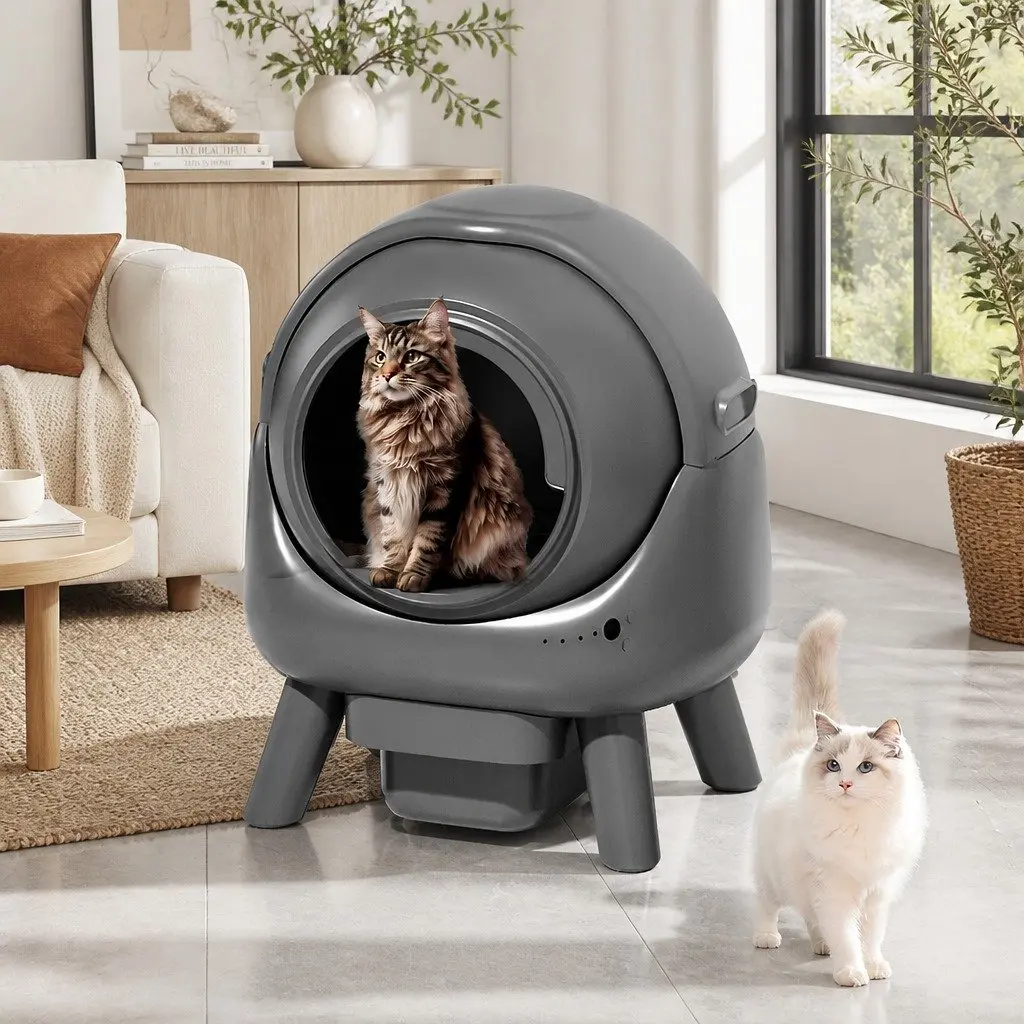 Self Cleaning Cat Litter Box Automatic Sifting APP Control 25cm Entrance Grey