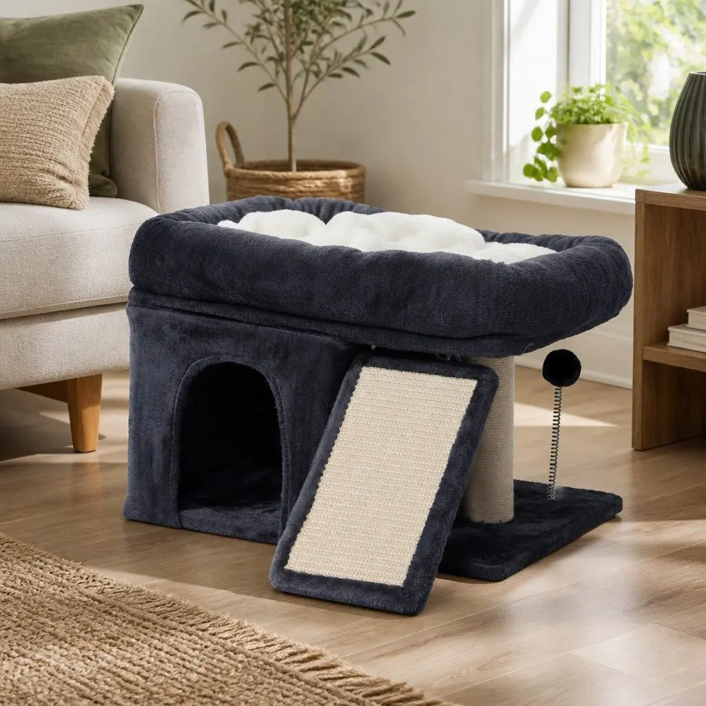 Cat Tree Large Perch Bed 50x40cm Dark Grey Scratching Post Tower