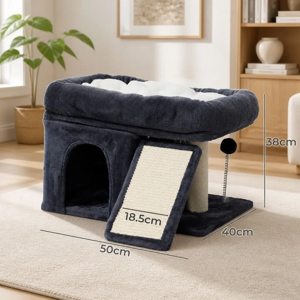 Cat Tree Large Perch Bed 50x40cm Dark Grey Scratching Post Tower