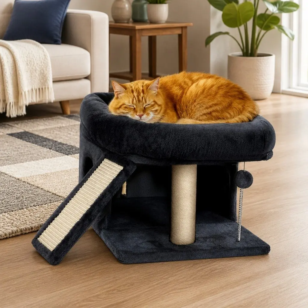 Cat Tree Large Perch Bed 50x40cm Dark Grey Scratching Post Tower